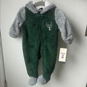 NBA Baby Green and Gray Fuzzy One-Piece with Deer Logo